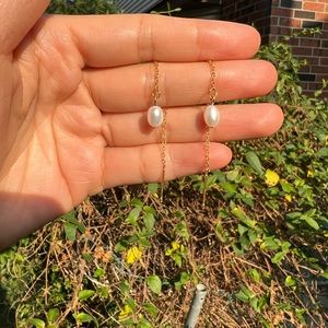 Minimalistic White Freshwater Pearl Gold Stainless Steel Threader Earrings